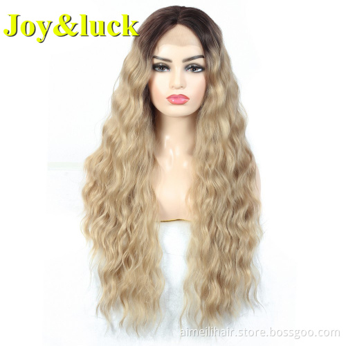 Lacefront Wholesale Wigs For Women Long Natural Water Wave Black Ombre Blonde Middle Part Daily Life Wigs Curly Synthetic Hair